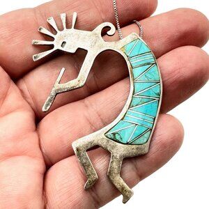 Vintage Southwest Womens Necklace Sterling Silver Turquoise Kokopelli Pendant
